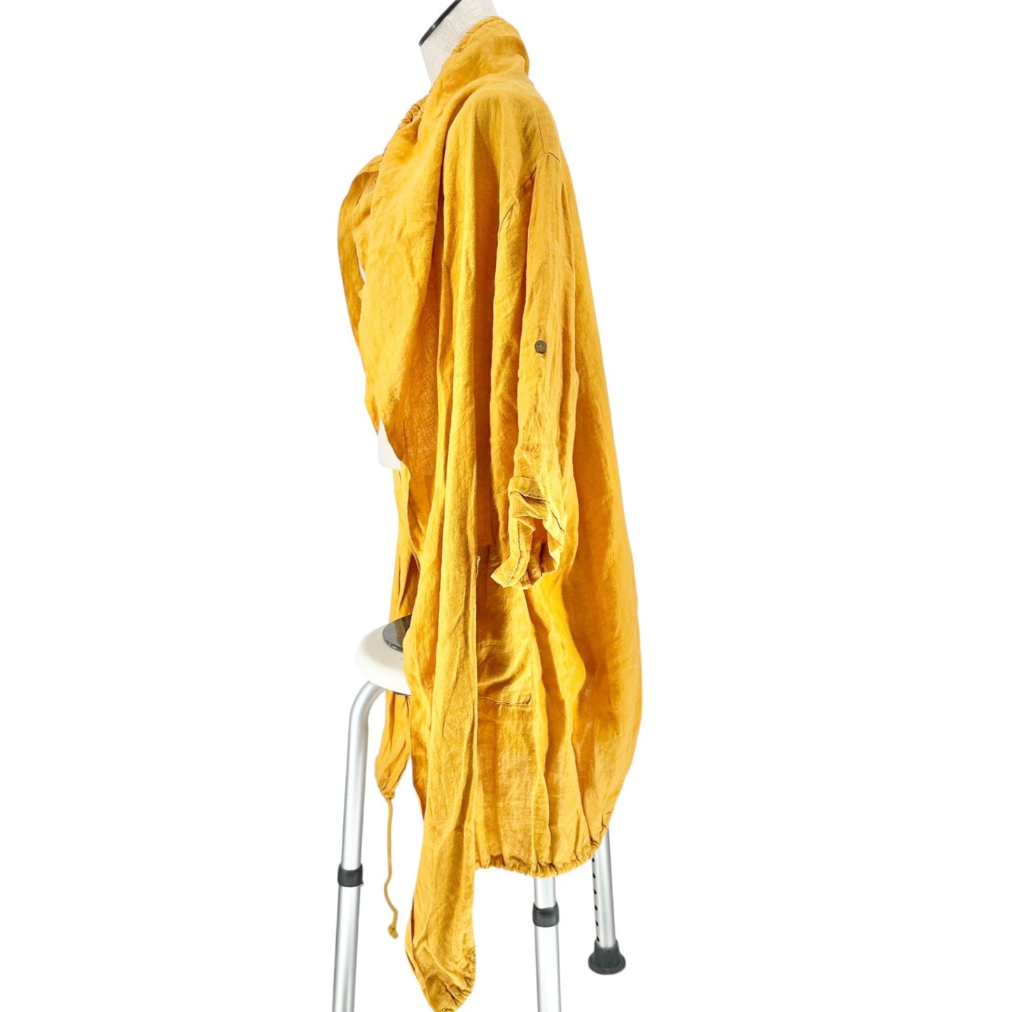 Linen Jacket Womens Oversized XL Yellow Drawstring Collar and Hem Made In Italy