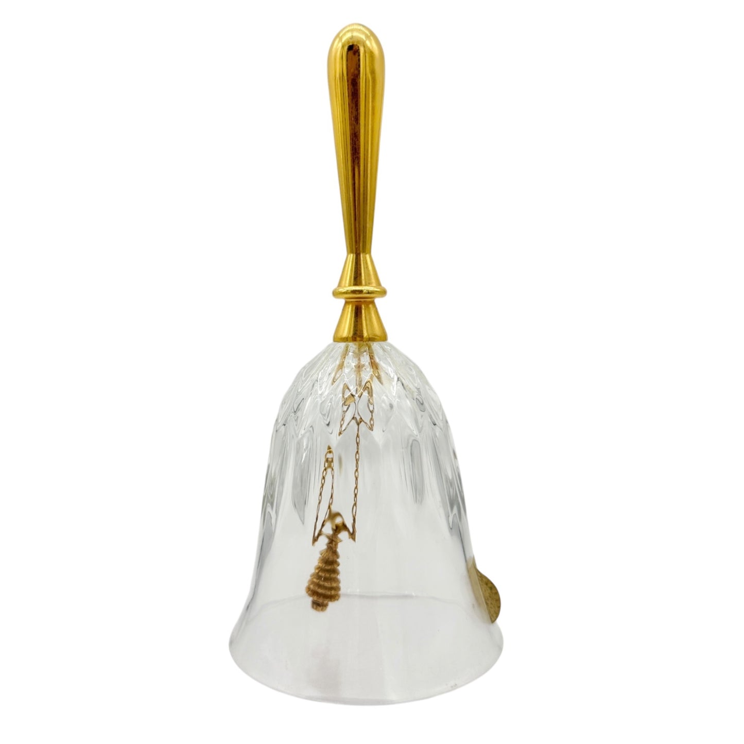 Crystal Bell 24K Gold Electroplate Handle Christmas Tree Clapper 1984 Gerity
