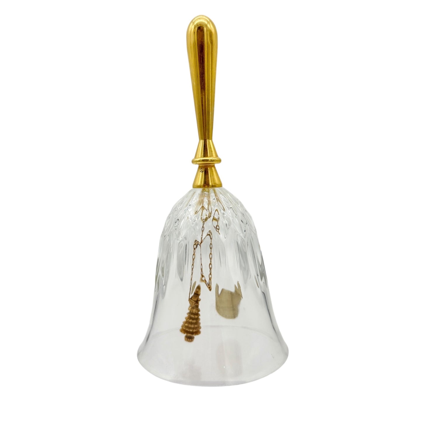 Crystal Bell 24K Gold Electroplate Handle Christmas Tree Clapper 1984 Gerity