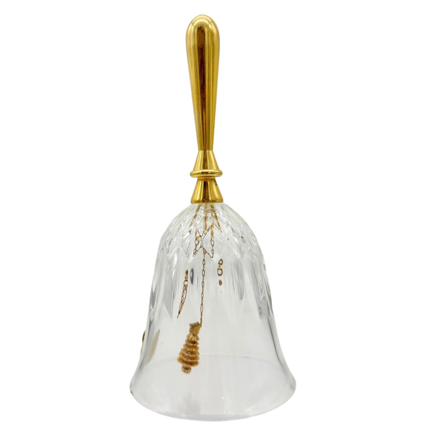 Crystal Bell 24K Gold Electroplate Handle Christmas Tree Clapper 1984 Gerity