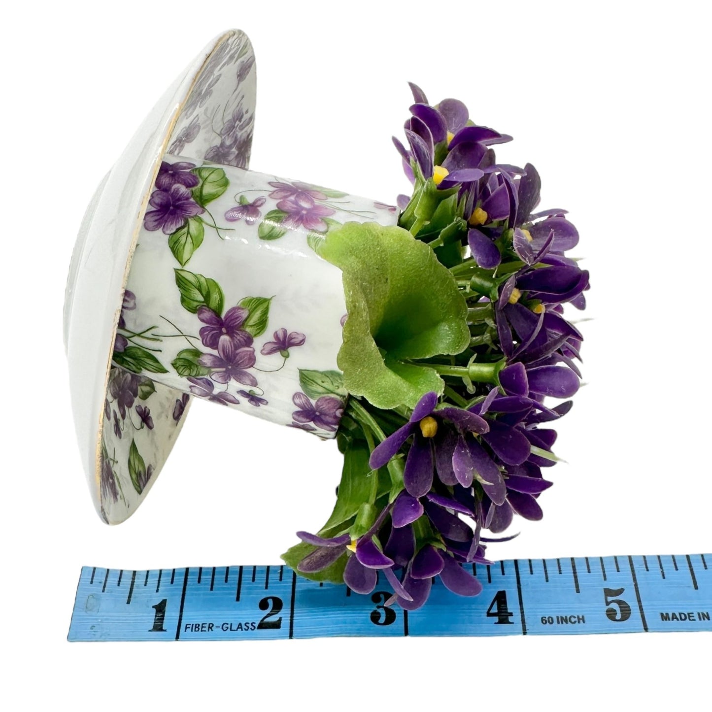 Vtg Inarco E-563 Porcelain Violet Floral Cup Saucer Figurine Flowers Gold Accent