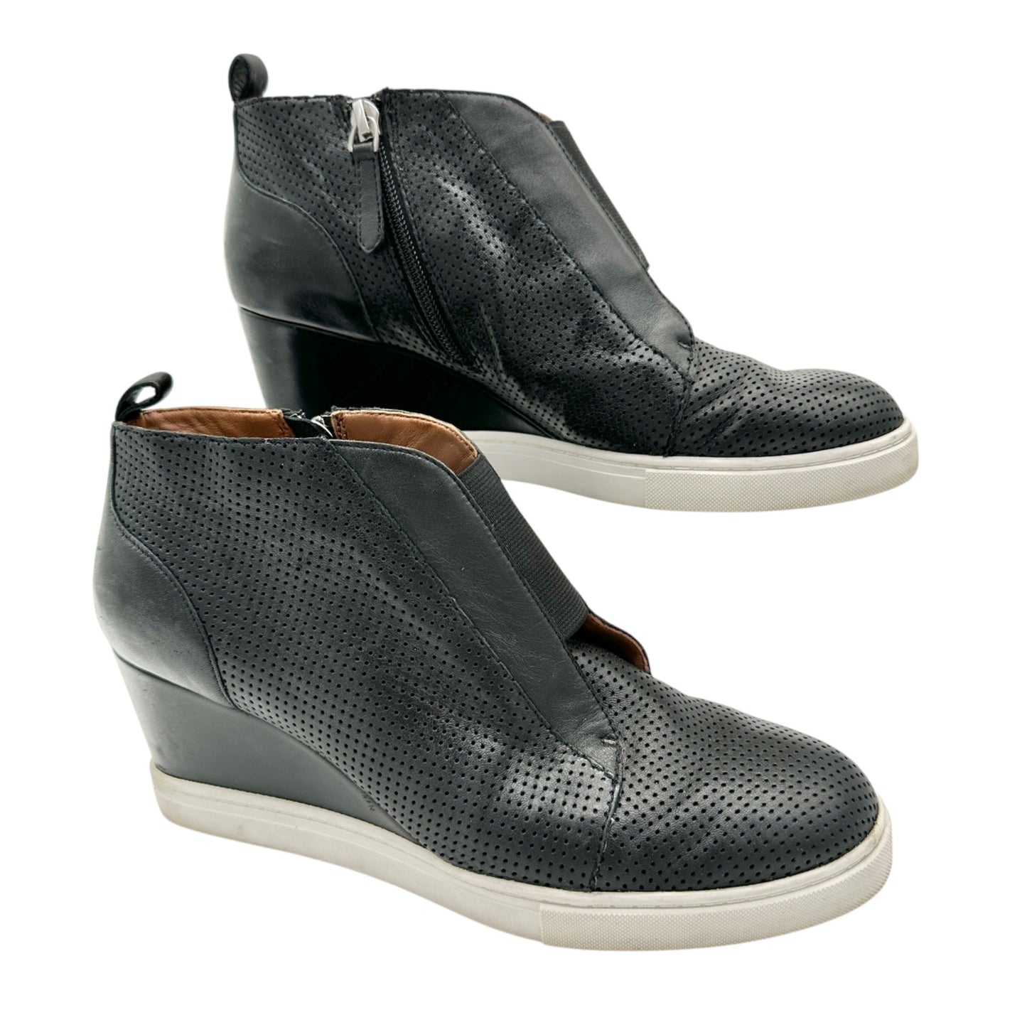 Linea Paolo Wedge Sneaker Womens Size 8M Black Perforated Leather Side Zip
