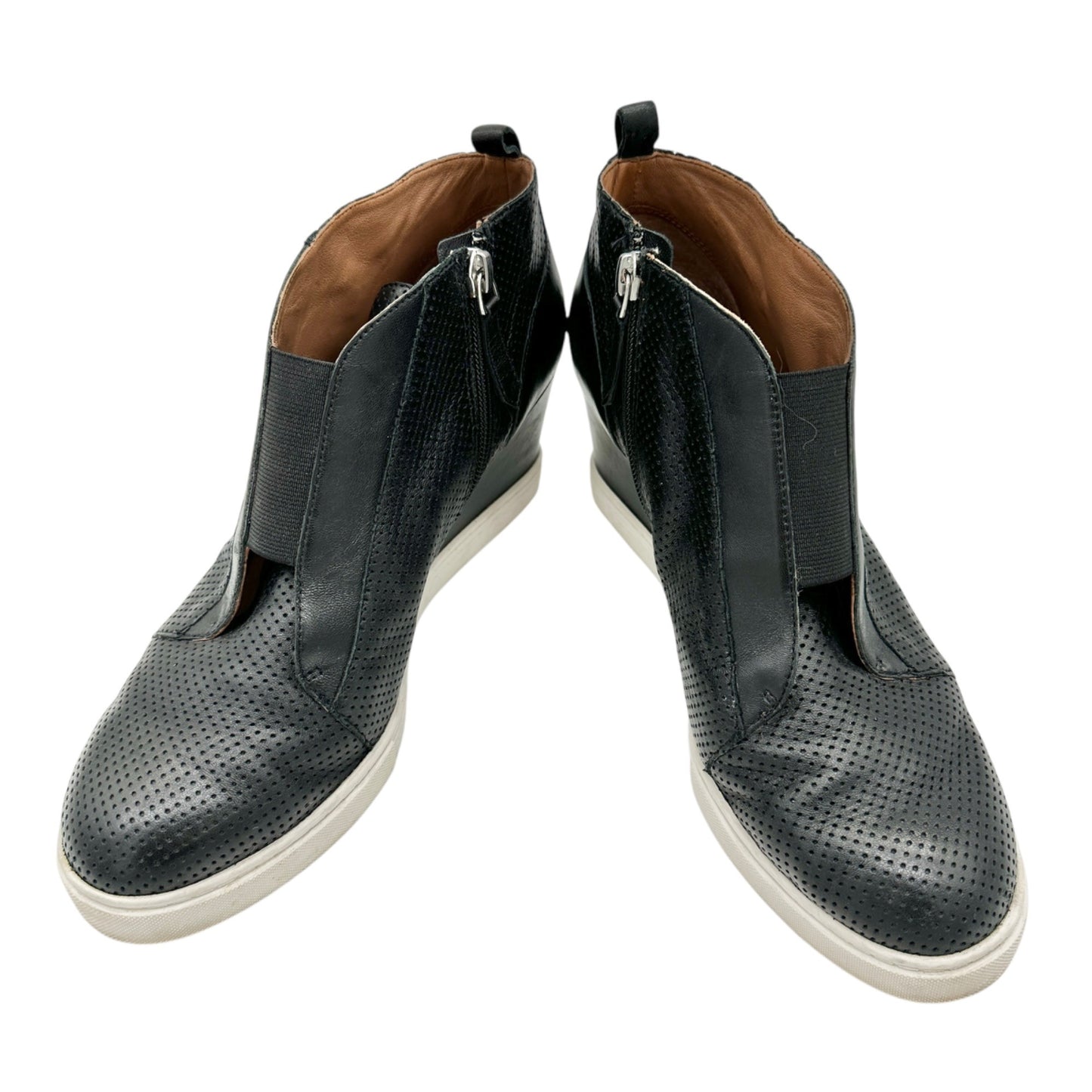 Linea Paolo Wedge Sneaker Womens Size 8M Black Perforated Leather Side Zip