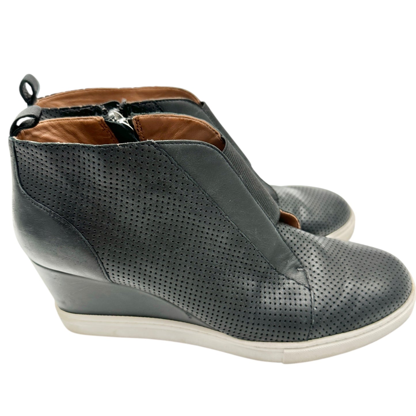 Linea Paolo Wedge Sneaker Womens Size 8M Black Perforated Leather Side Zip