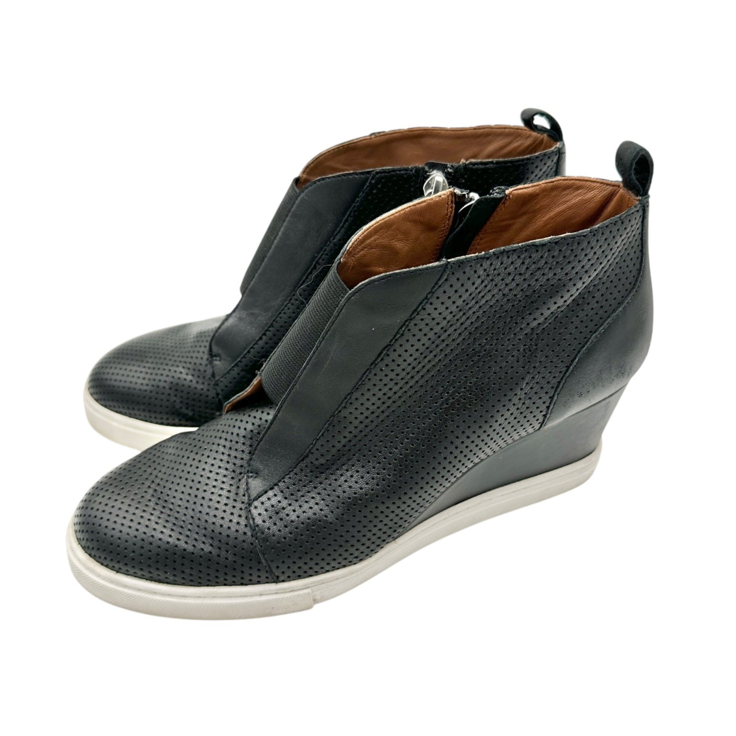Linea Paolo Wedge Sneaker Womens Size 8M Black Perforated Leather Side Zip
