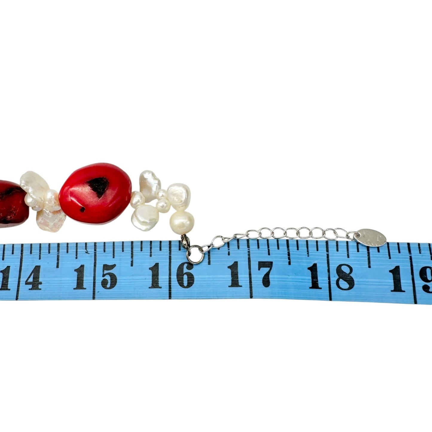 By Grace Necklace Red Polished Coral Freshwater Pearls Silver Tone Adjustable