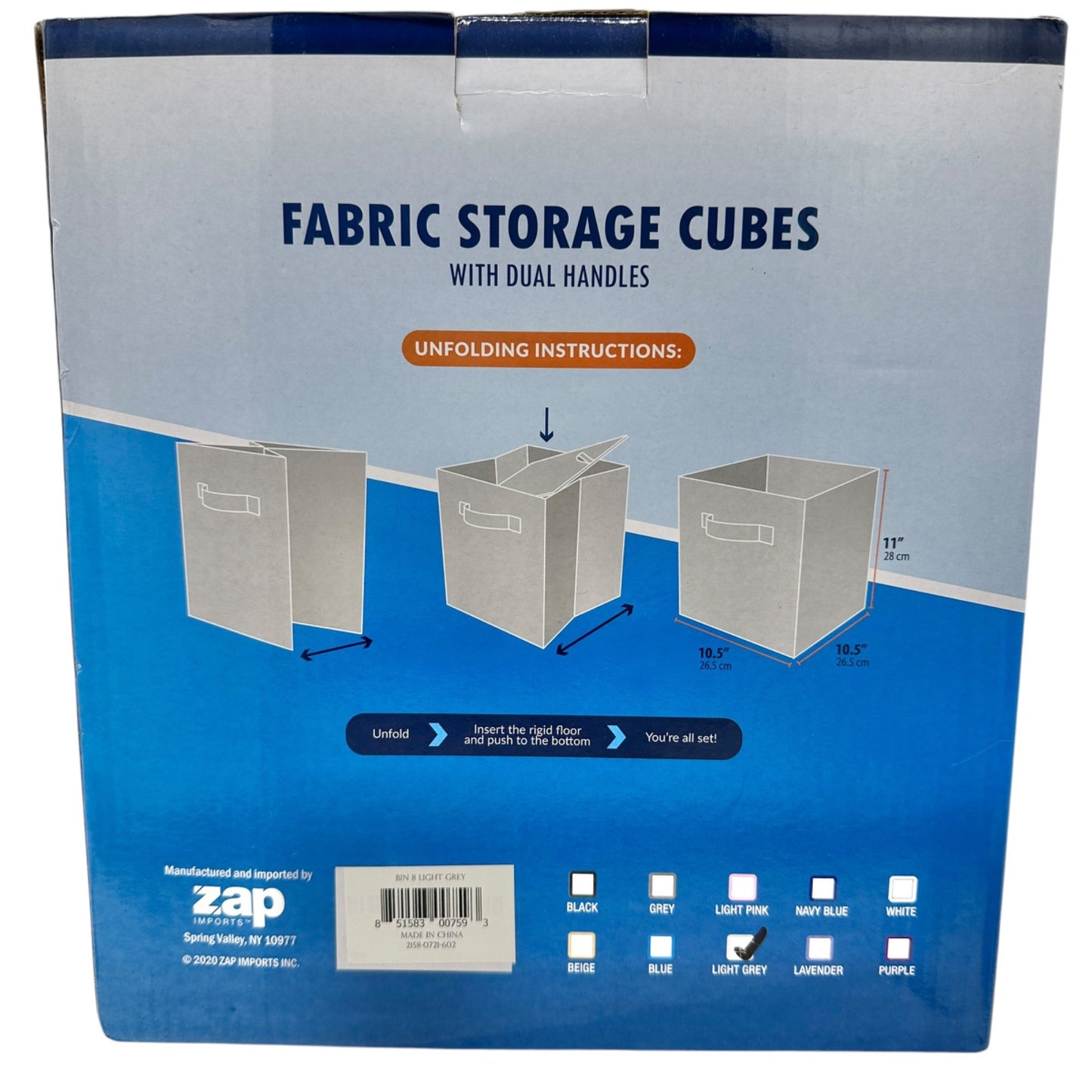 Royexe Fabric Storage Cubes 8-Pack With Dual Handles Light Grey New in Box