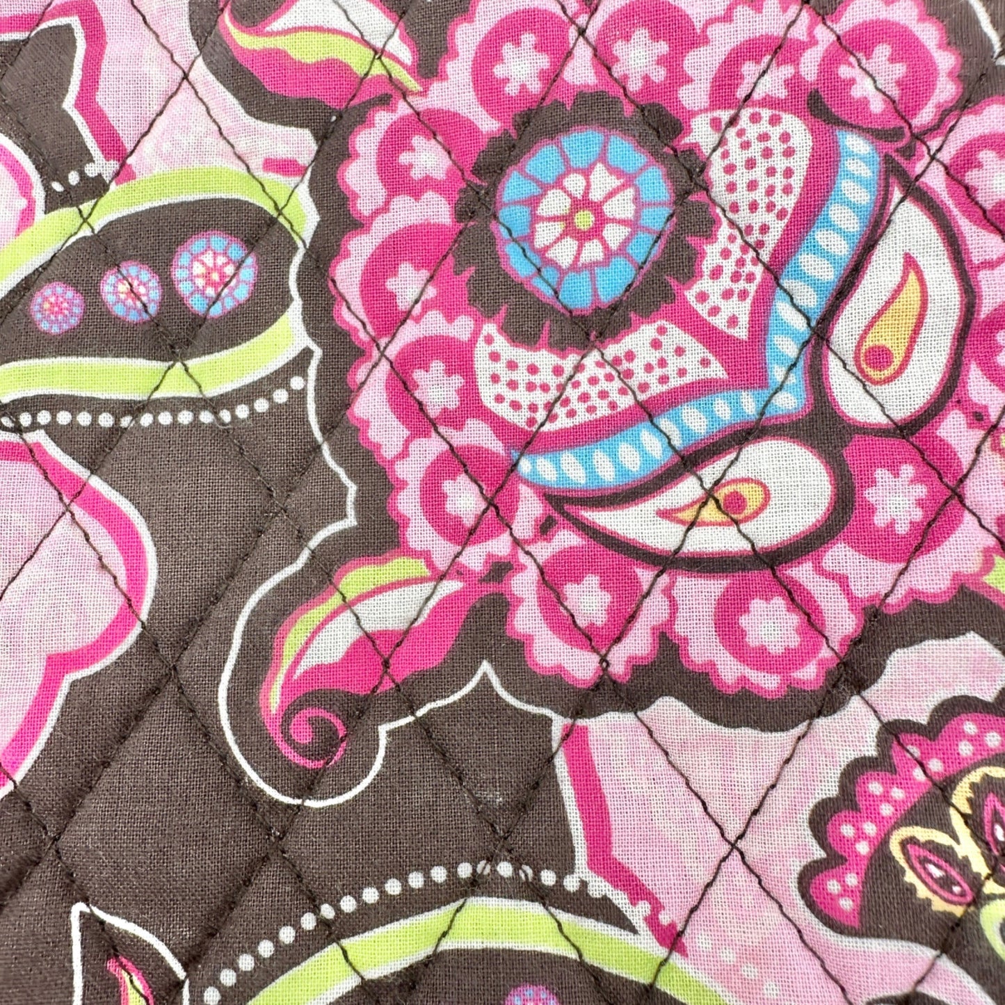 Tanya Lee Quilted Floral Zippered Pouch Make Up Travel Bag Pink Brown 6.5 x 9.5