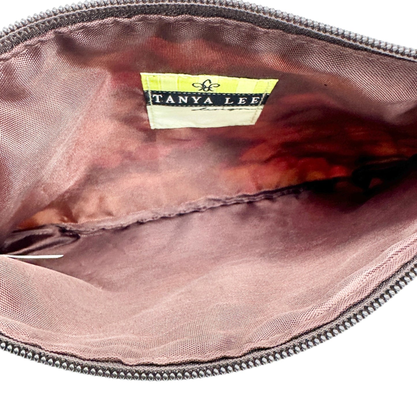 Tanya Lee Quilted Floral Zippered Pouch Make Up Travel Bag Pink Brown 6.5 x 9.5