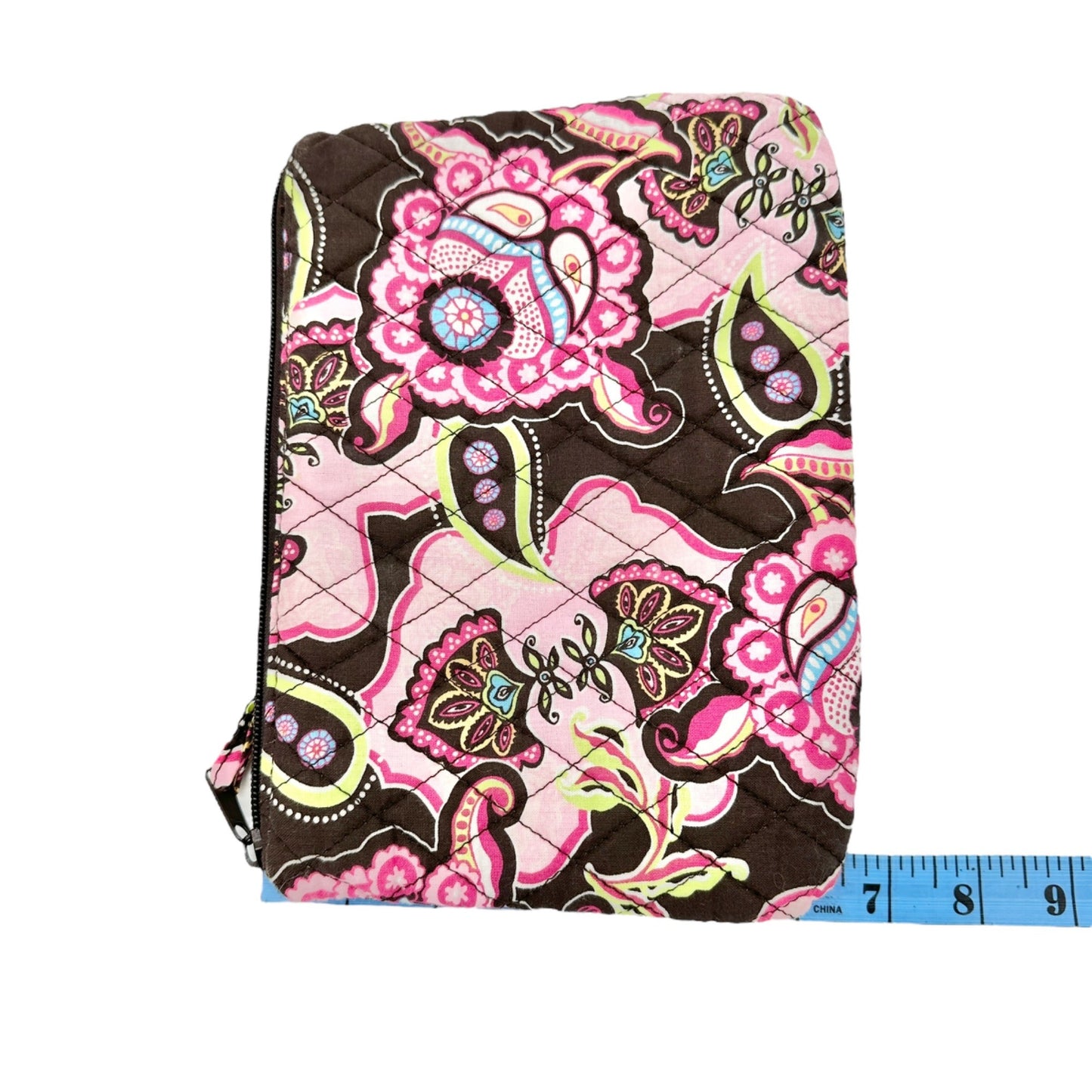 Tanya Lee Quilted Floral Zippered Pouch Make Up Travel Bag Pink Brown 6.5 x 9.5