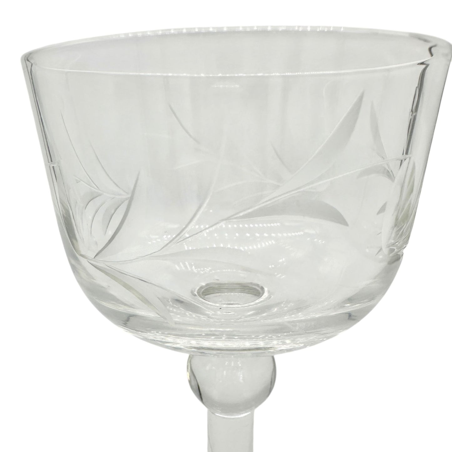 Vintage Clear Etched Crystal Stemmed Glass With Floral Design