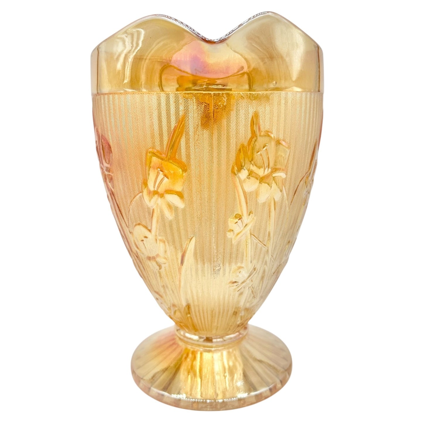 Jeannette Iris & Herringbone Marigold Pitcher 9 inch Carnival Glass