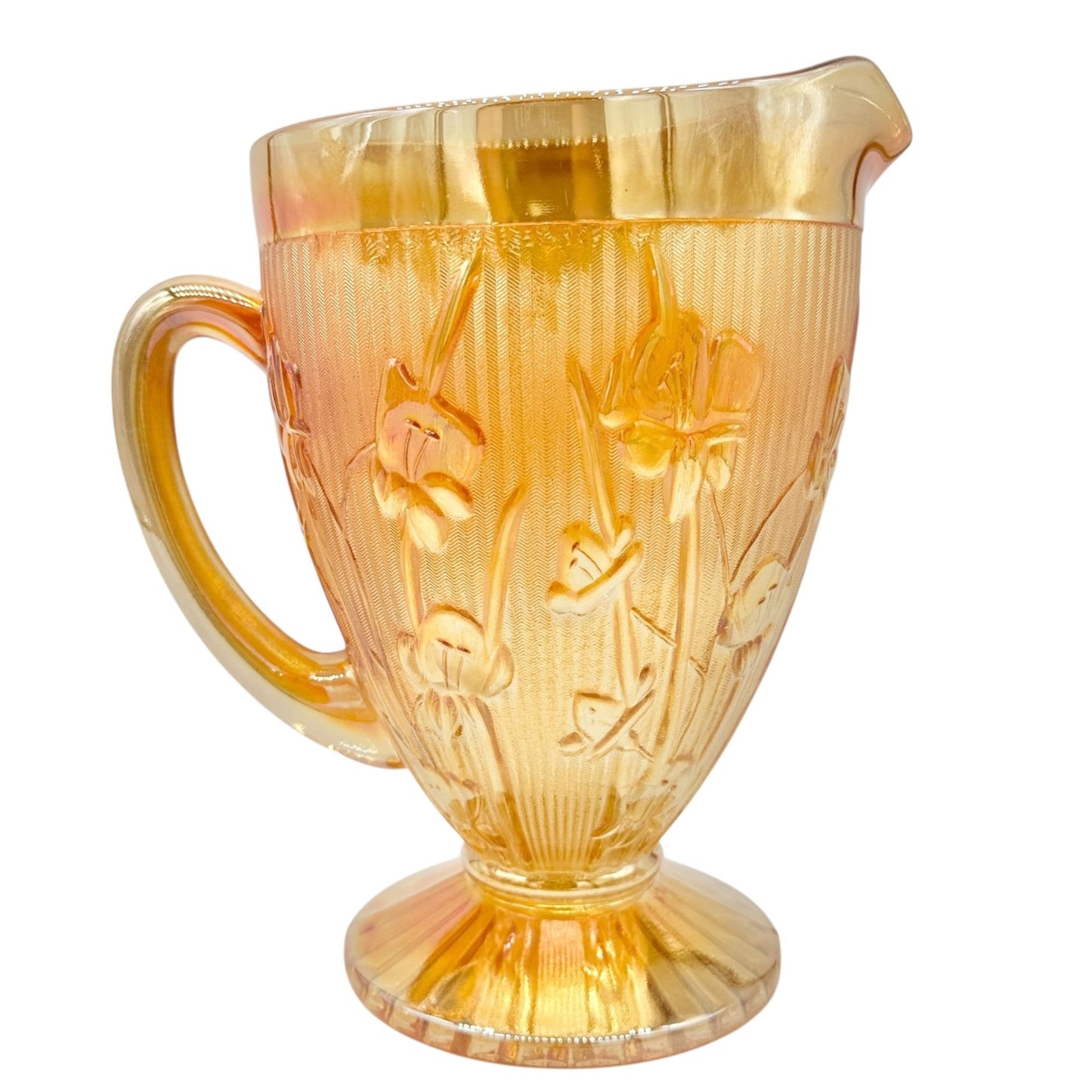 Jeannette Iris & Herringbone Marigold Pitcher 9 inch Carnival Glass