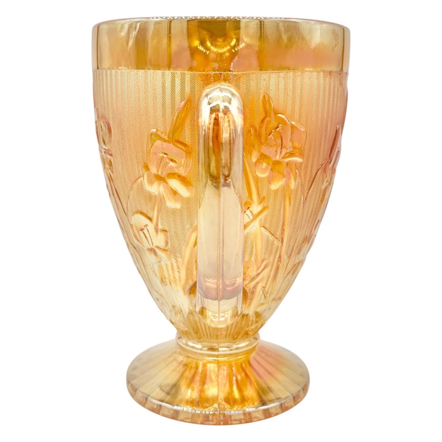 Jeannette Iris & Herringbone Marigold Pitcher 9 inch Carnival Glass