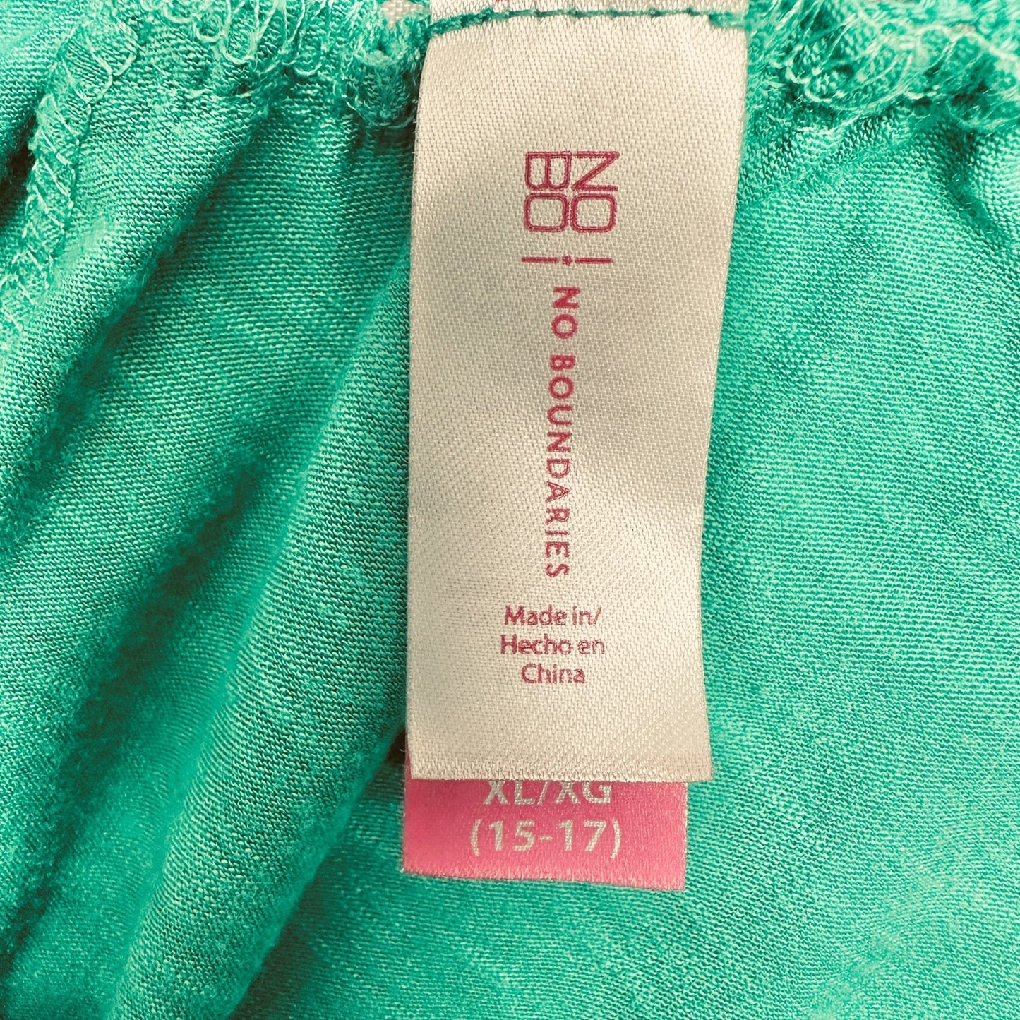 No Boundaries Blouse Juniors XL (15-17) Green Lace-Trimmed SS Poly Spandex Blend