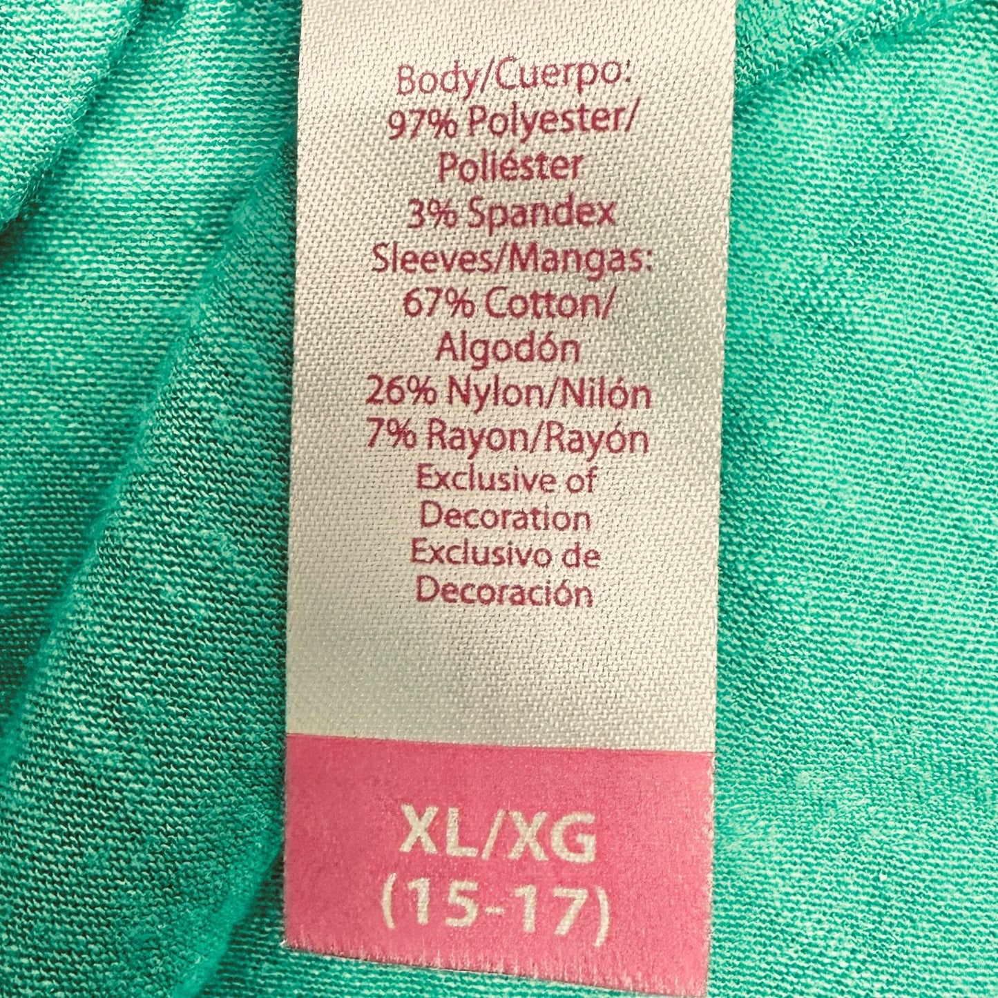 No Boundaries Blouse Juniors XL (15-17) Green Lace-Trimmed SS Poly Spandex Blend