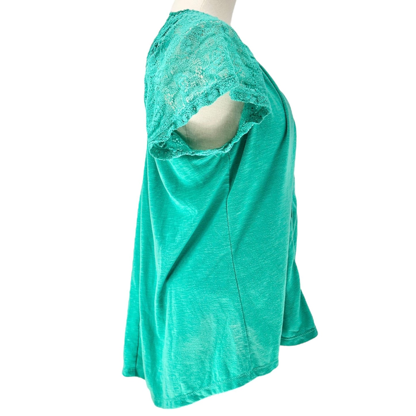 No Boundaries Blouse Juniors XL (15-17) Green Lace-Trimmed SS Poly Spandex Blend