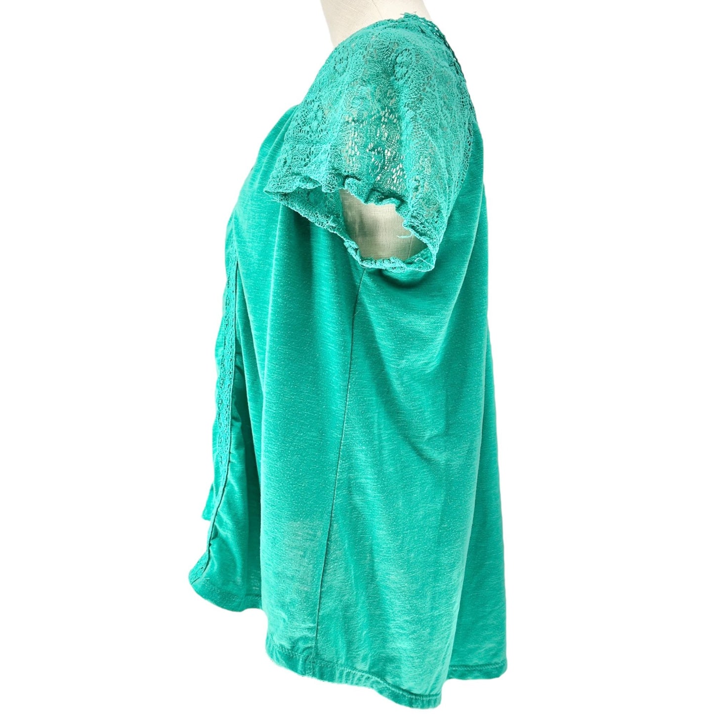 No Boundaries Blouse Juniors XL (15-17) Green Lace-Trimmed SS Poly Spandex Blend
