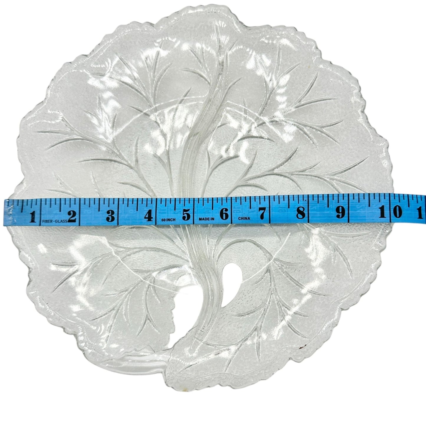 Clear Glass Serving Plate Etched 10-Inch Tree Design With Two Sections