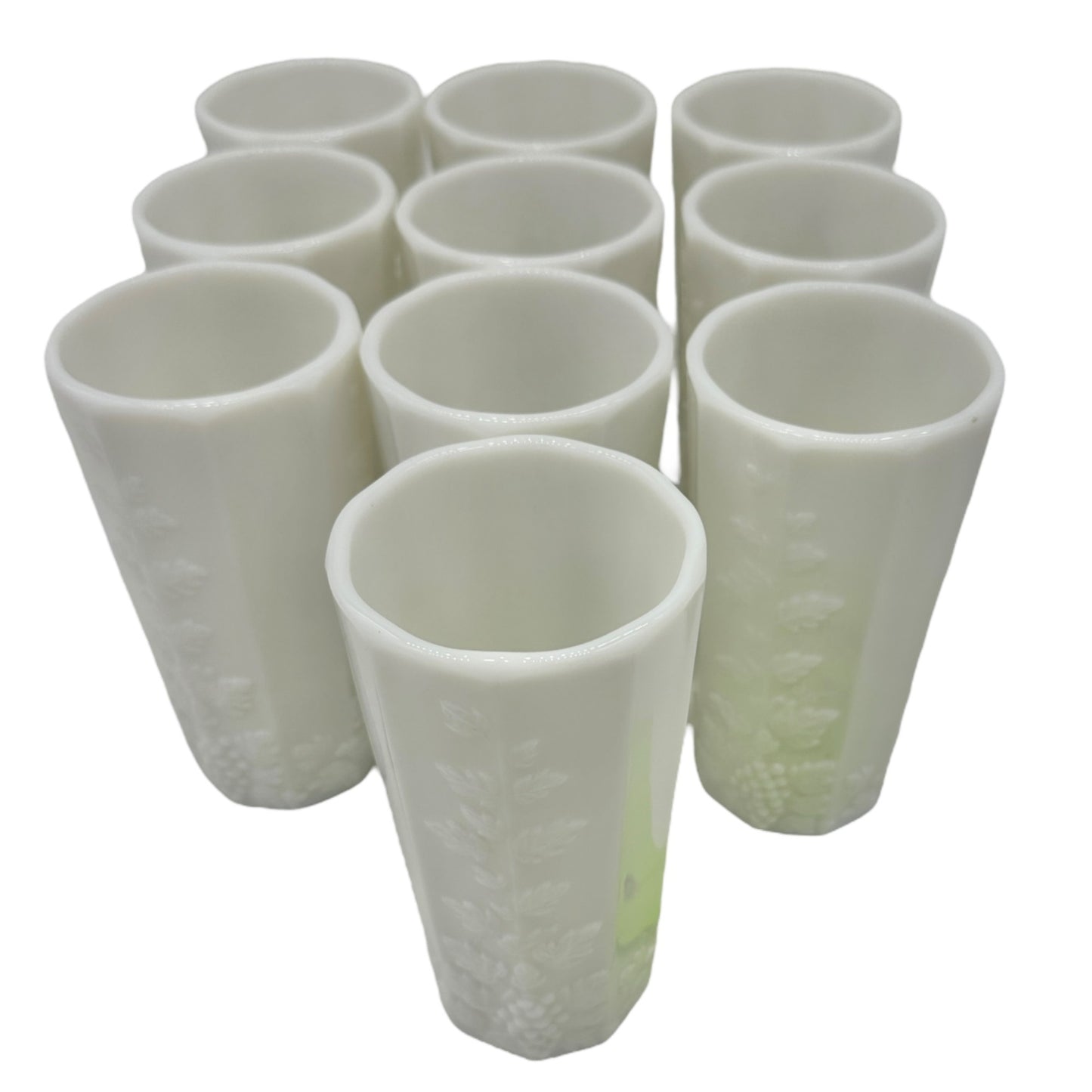 Westmoreland Milk Glass Coolers Set of 10 Grape Pattern 8oz Glasses Tumblers