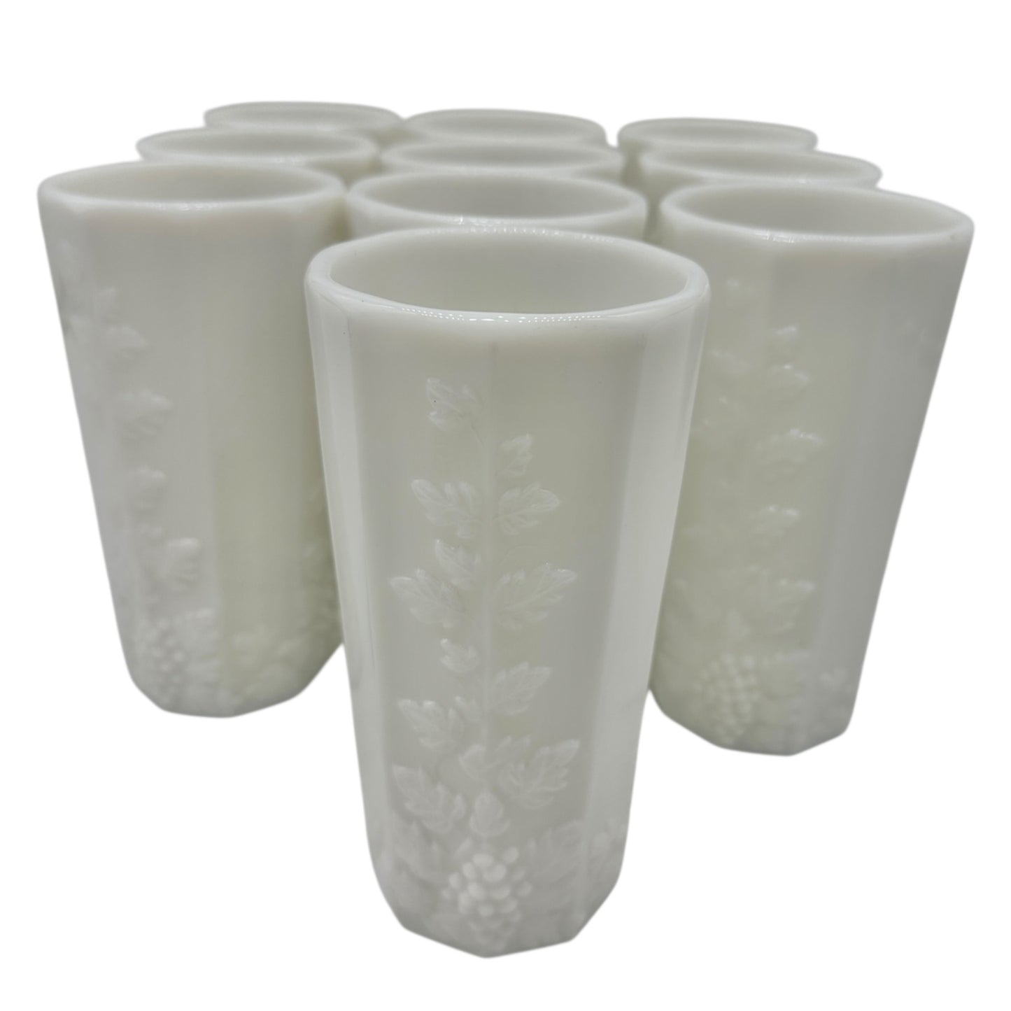 Westmoreland Milk Glass Coolers Set of 10 Grape Pattern 8oz Glasses Tumblers