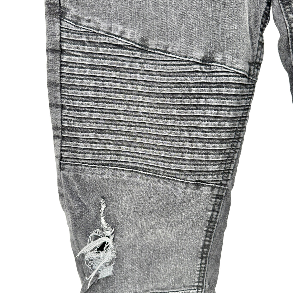 Elwood Mens Biker Jeans 36x30 With Distressed Detailing Faded Black Light Wash