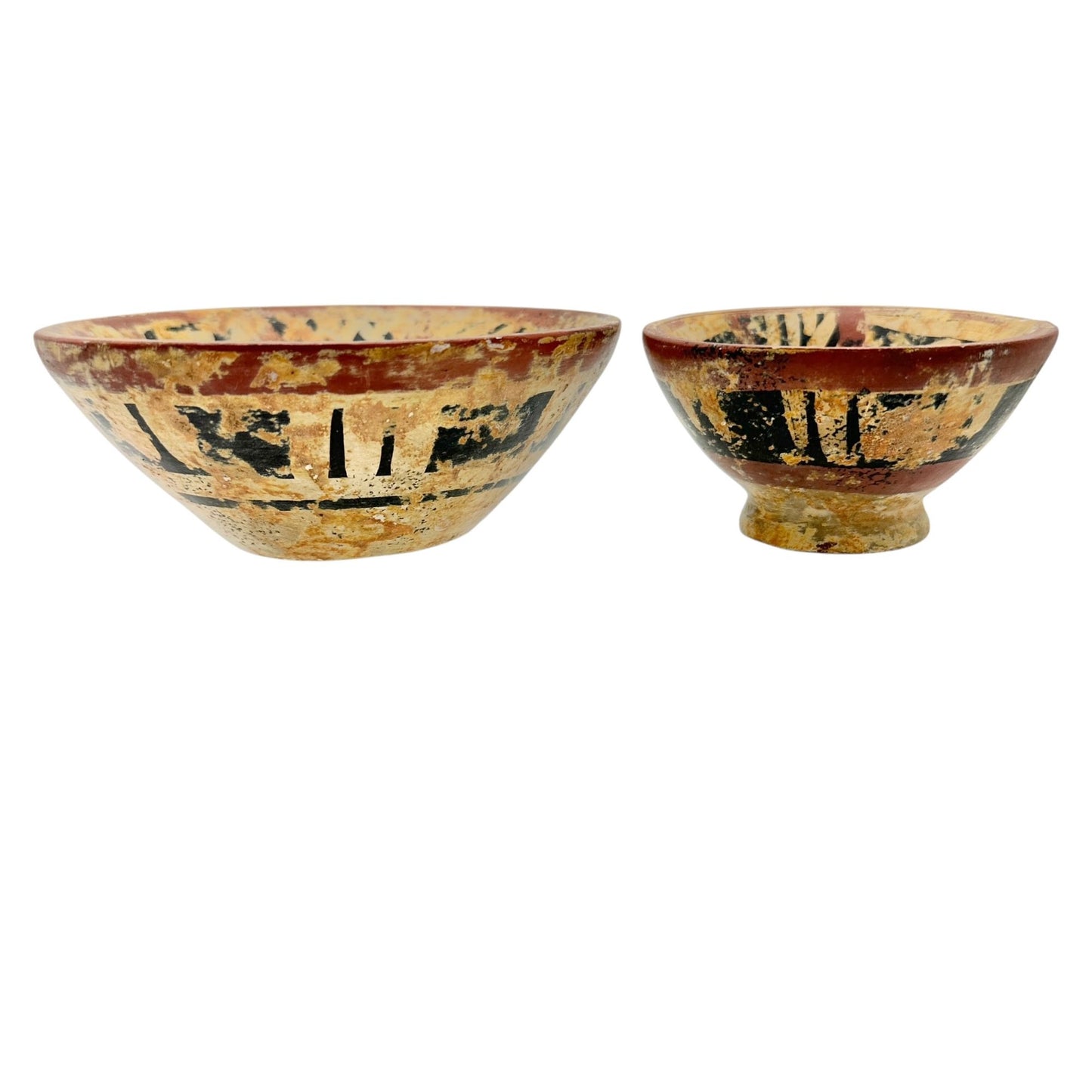 Vintage Replica of Antique Primitive Handmade Clay Bowls Geometric Design