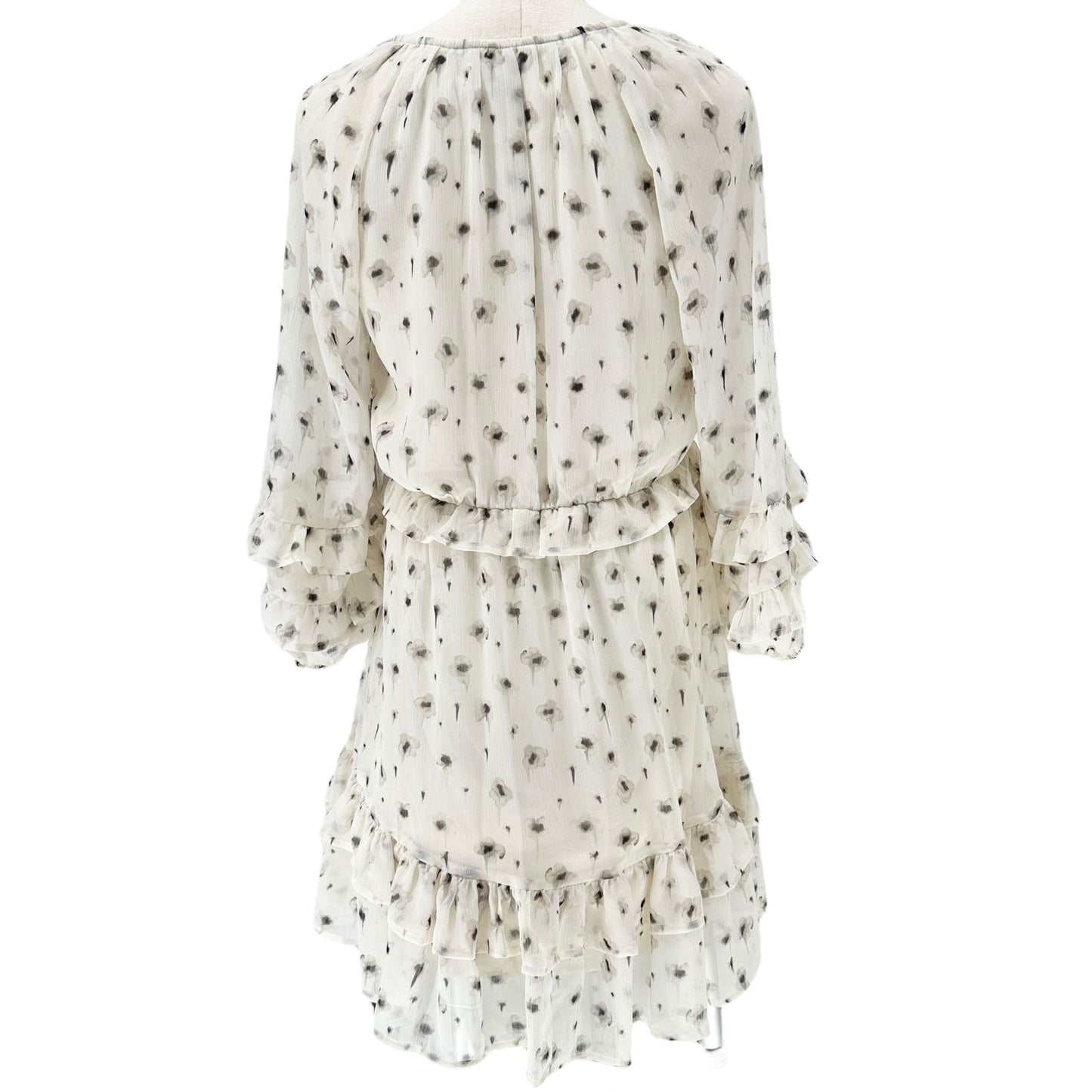 Simply Vera Vera Wang Dress Womens M White Beige Floral Print Ruffled Chiffon LS