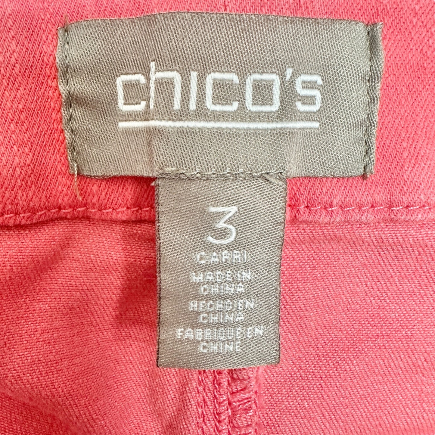 Chicos Size 3 Capri Pants Womens XL 16 Pink Cotton Blend Stretch Pockets