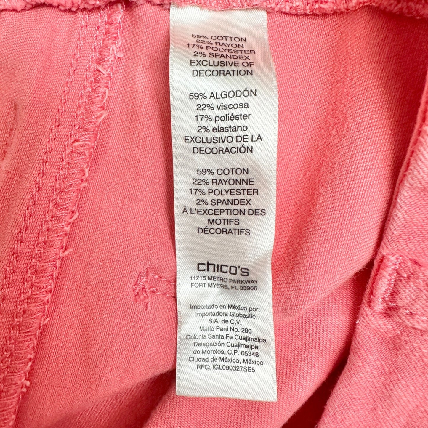 Chicos Size 3 Capri Pants Womens XL 16 Pink Cotton Blend Stretch Pockets