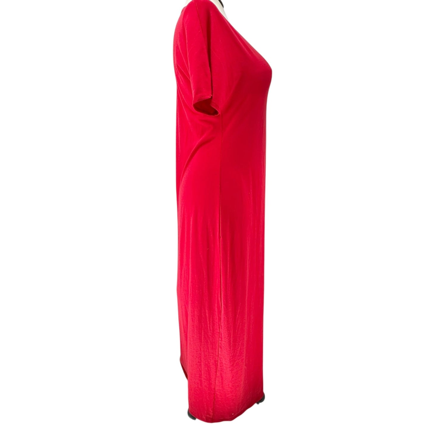 LuLaRoe Maria Maxi Dress Womens M Red SS Crew Neck Stretchy Soft Material
