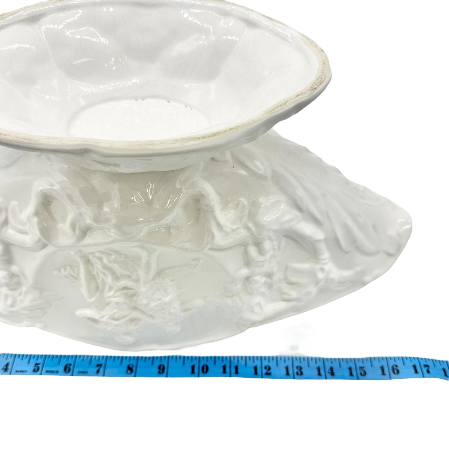 Antique Alcabaca Portugal Planter Centerpiece Fruit Bowl White Ceramic 17x8x6.5