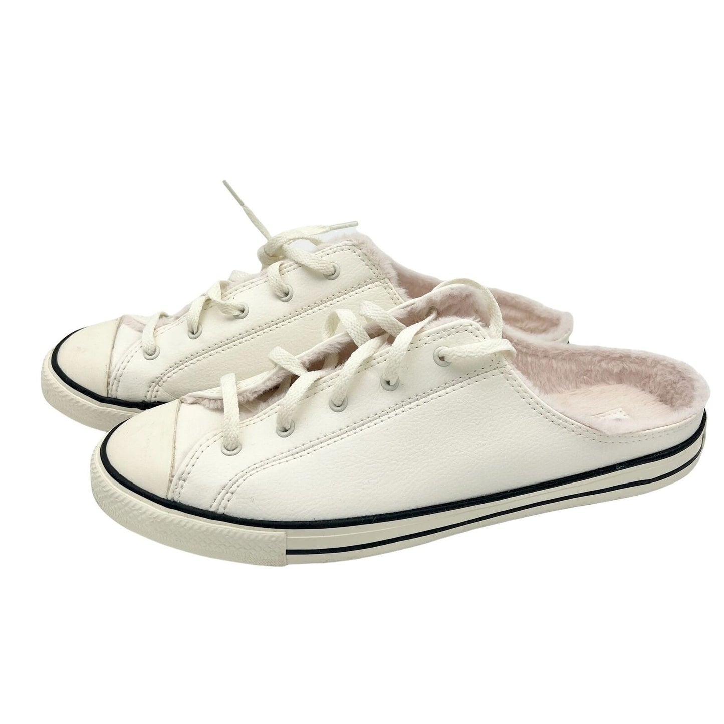 Converse All Star 9.5 Ivory Slip On Shoes Pink Fur Interior