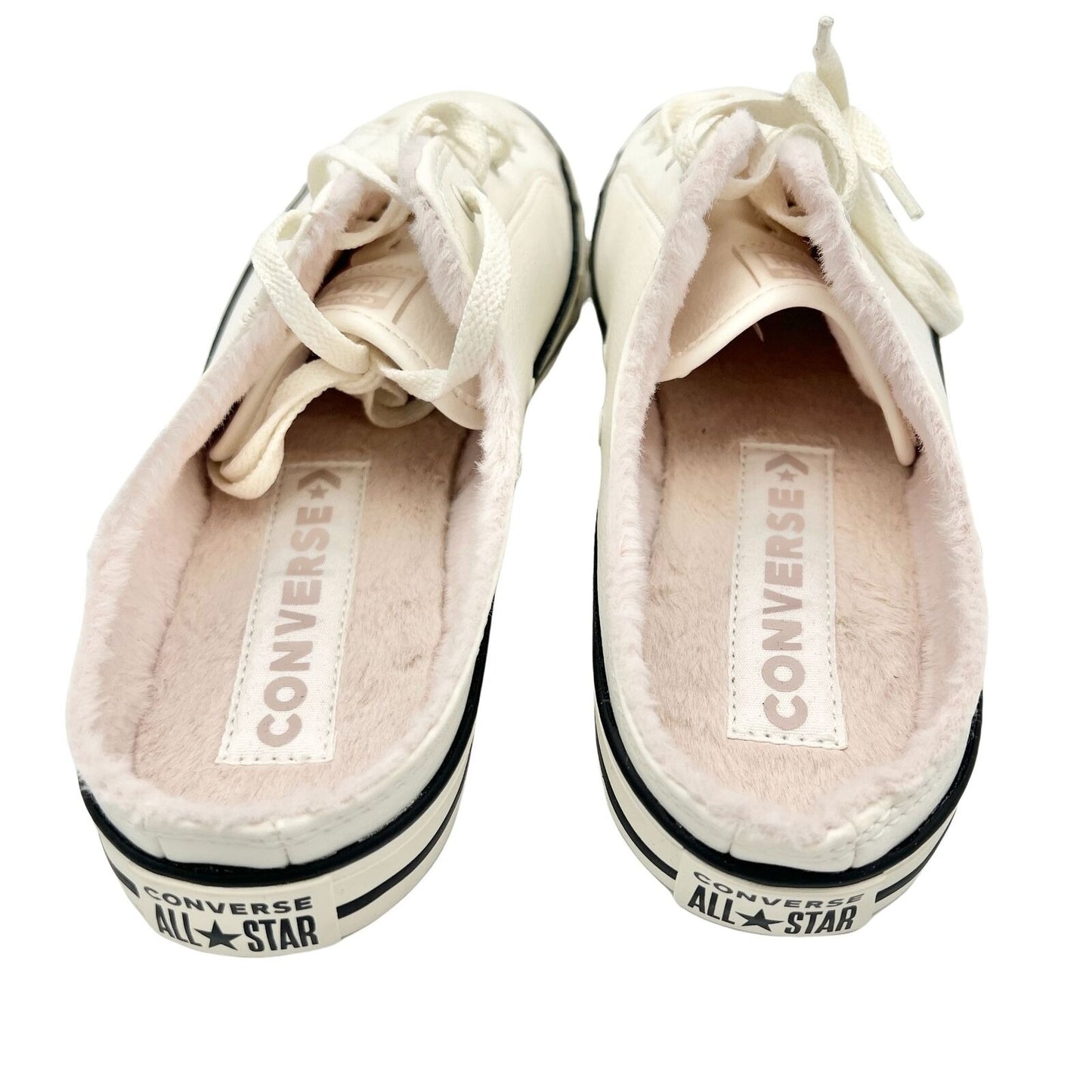 Converse All Star 9.5 Ivory Slip On Shoes Pink Fur Interior