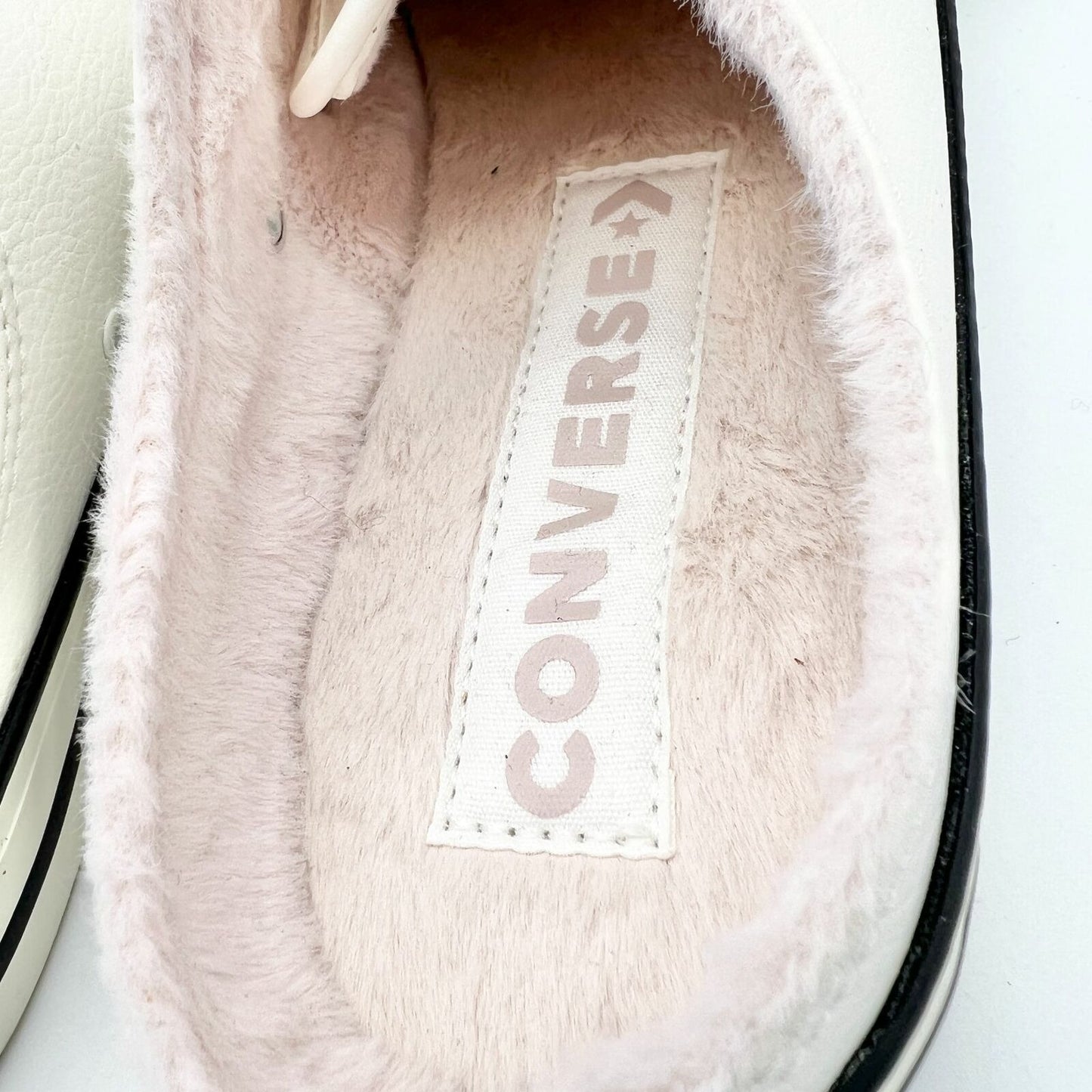Converse All Star 9.5 Ivory Slip On Shoes Pink Fur Interior