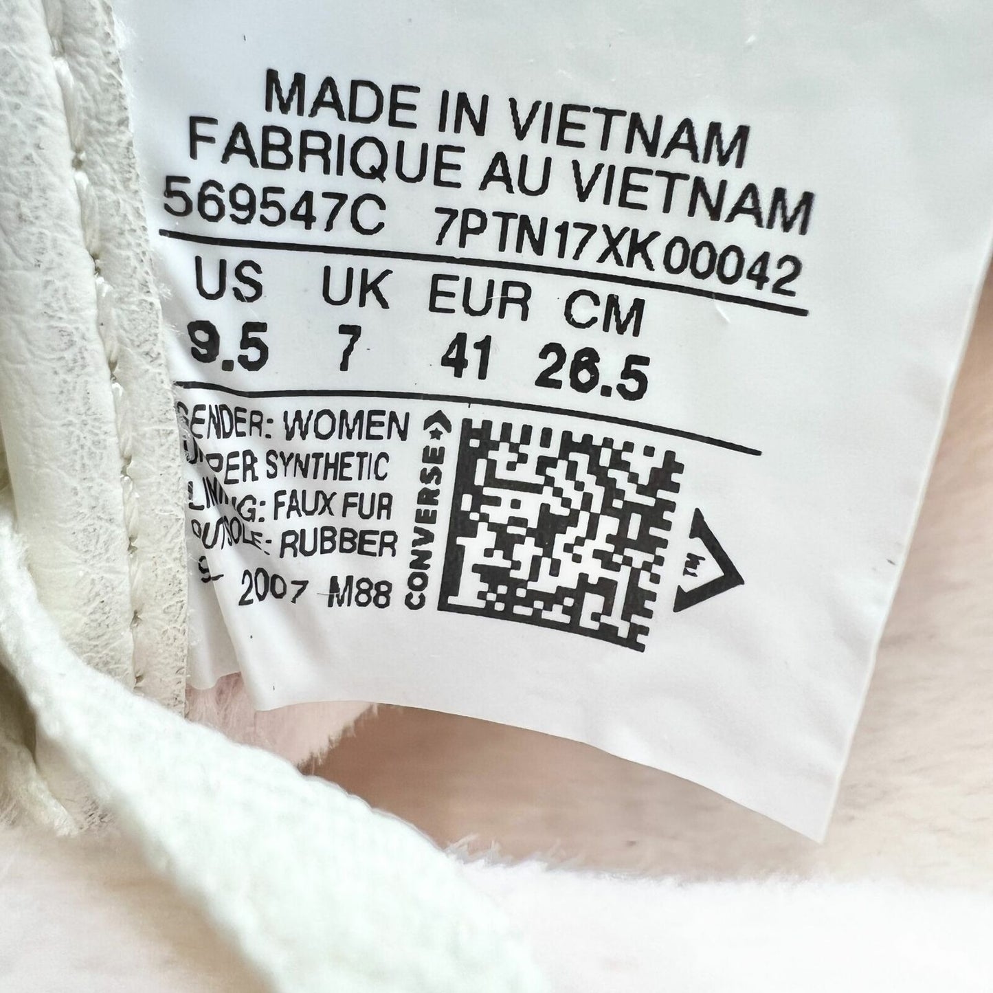 Converse All Star 9.5 Ivory Slip On Shoes Pink Fur Interior