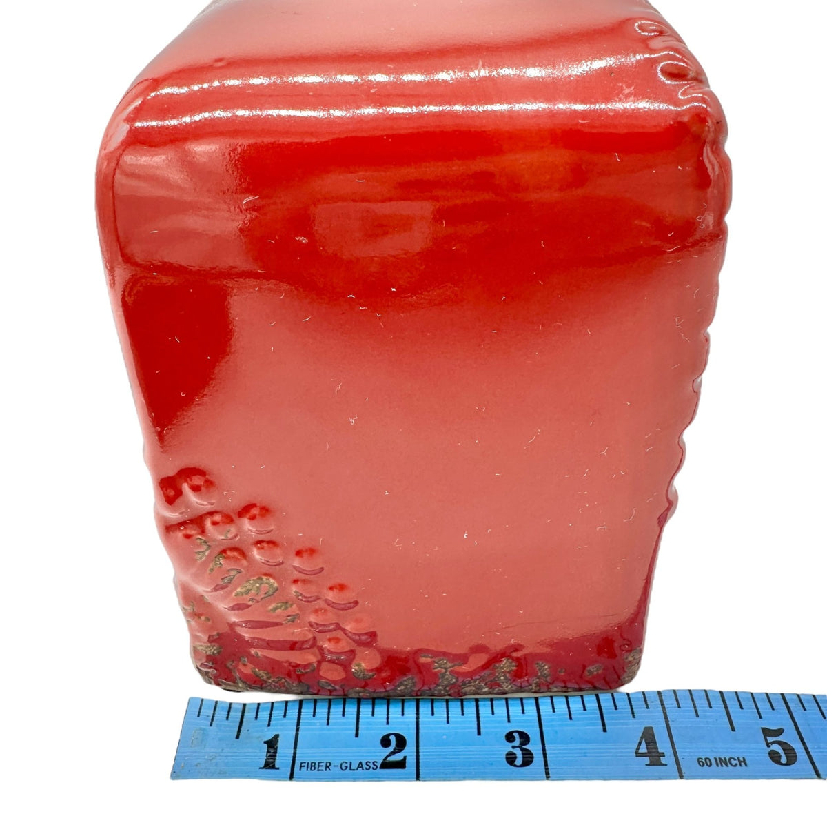 Vintage Style Bottle Rectangular Red Ceramic Embossed Floral With Metal Lid