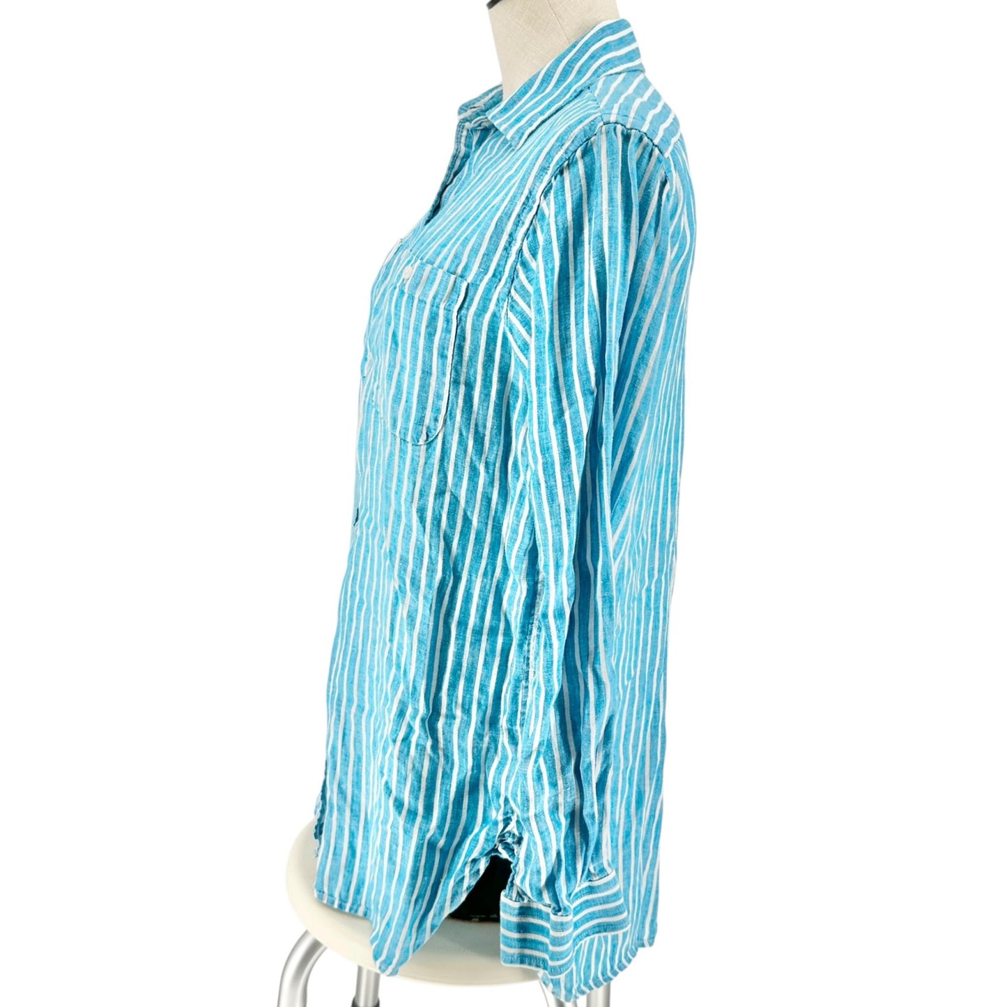 Lauren Ralph Lauren Button Up Shirt Womens L Blue White Striped LS Cotton Blend