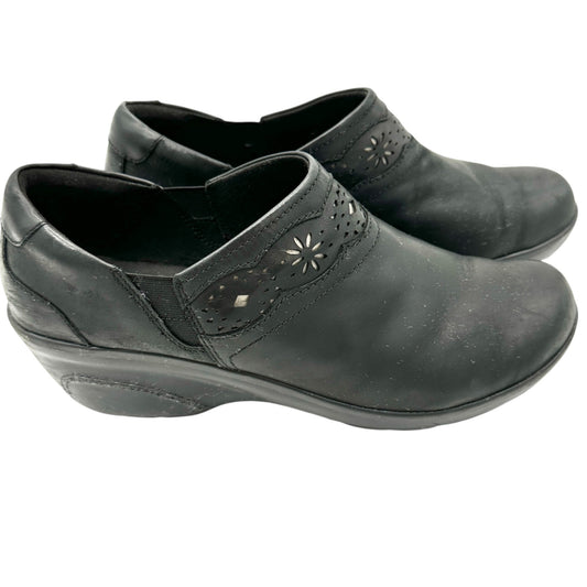 Collection by Clarks Marion Helen Clogs Womens 9.5W Black Leather Wedge Slip Ons