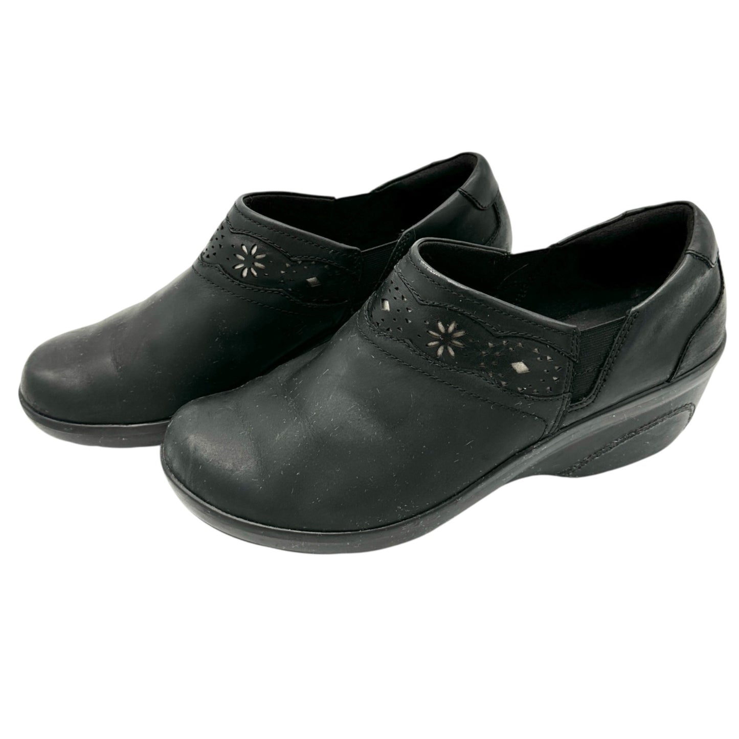 Collection by Clarks Marion Helen Clogs Womens 9.5W Black Leather Wedge Slip Ons
