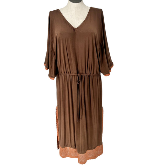 Swimsuits For All Cover-Up Dress 18/20 Brown Drawstring Waist Lace Hem Side Slit