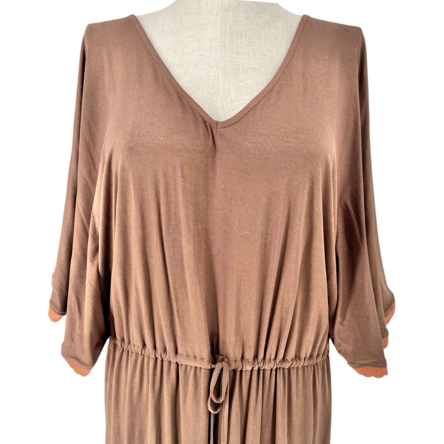 Swimsuits For All Cover-Up Dress 18/20 Brown Drawstring Waist Lace Hem Side Slit