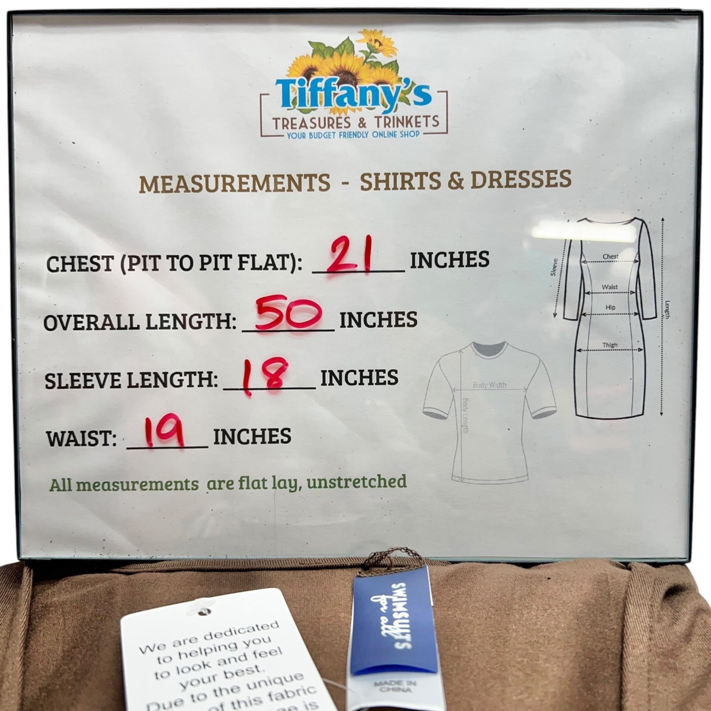 Swimsuits For All Cover-Up Dress 18/20 Brown Drawstring Waist Lace Hem Side Slit