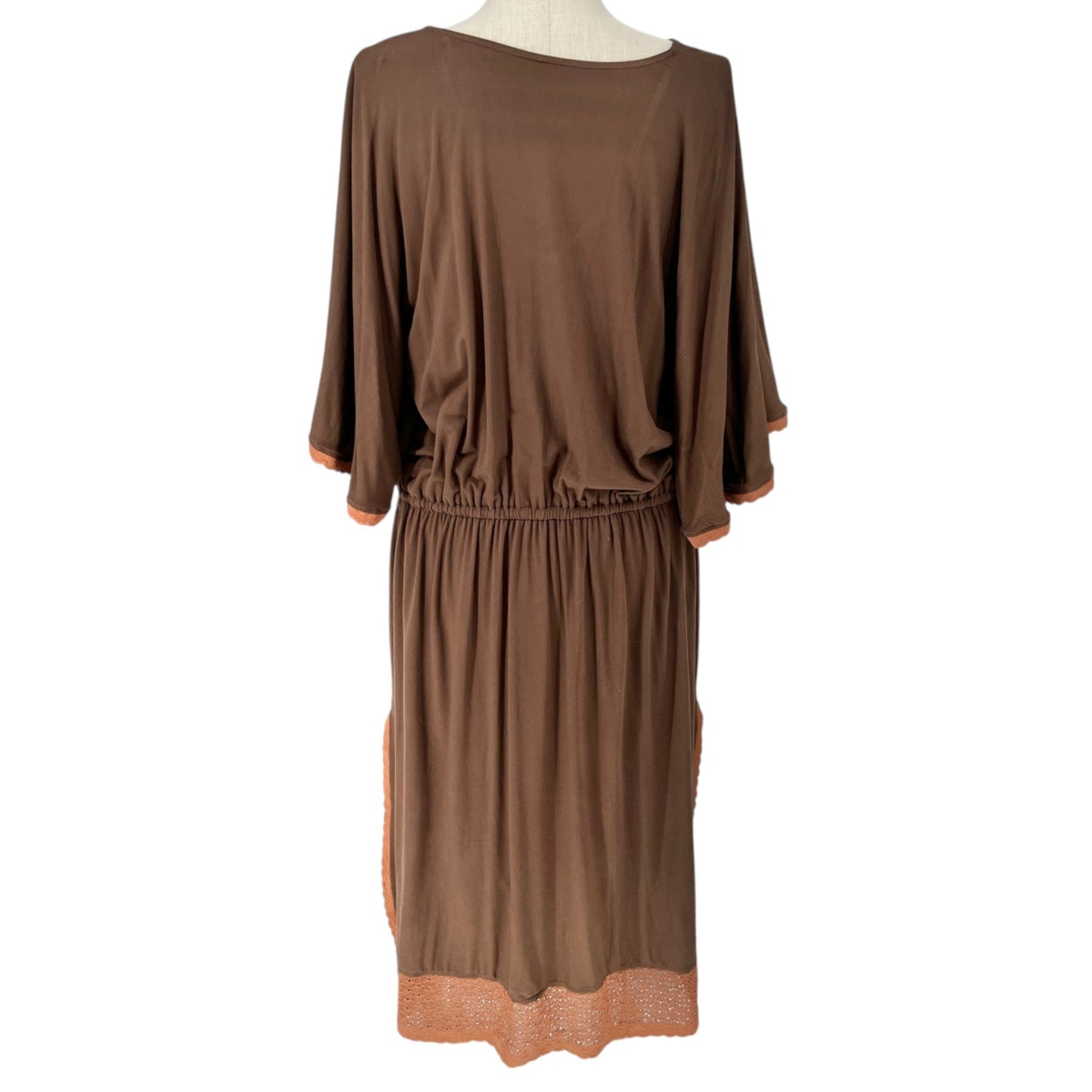 Swimsuits For All Cover-Up Dress 18/20 Brown Drawstring Waist Lace Hem Side Slit