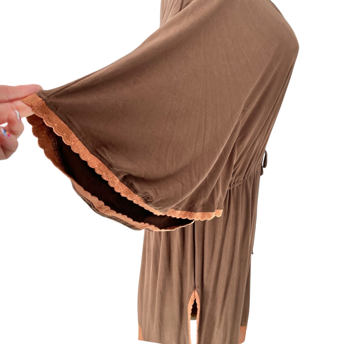 Swimsuits For All Cover-Up Dress 18/20 Brown Drawstring Waist Lace Hem Side Slit