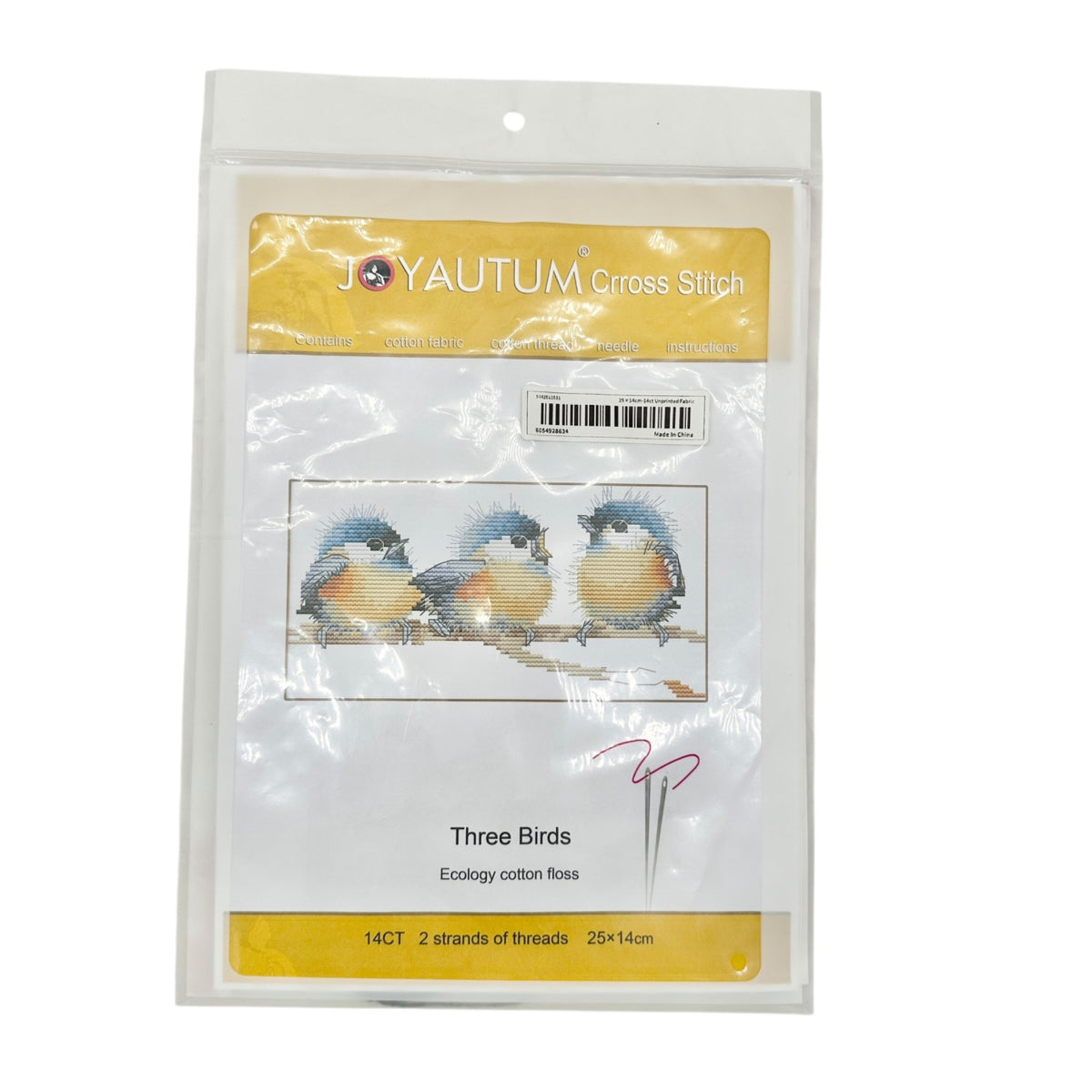 Joyautum Three Birds Cross Stitch Kit With 14CT Unprinted Fabric 25x14cm NIP