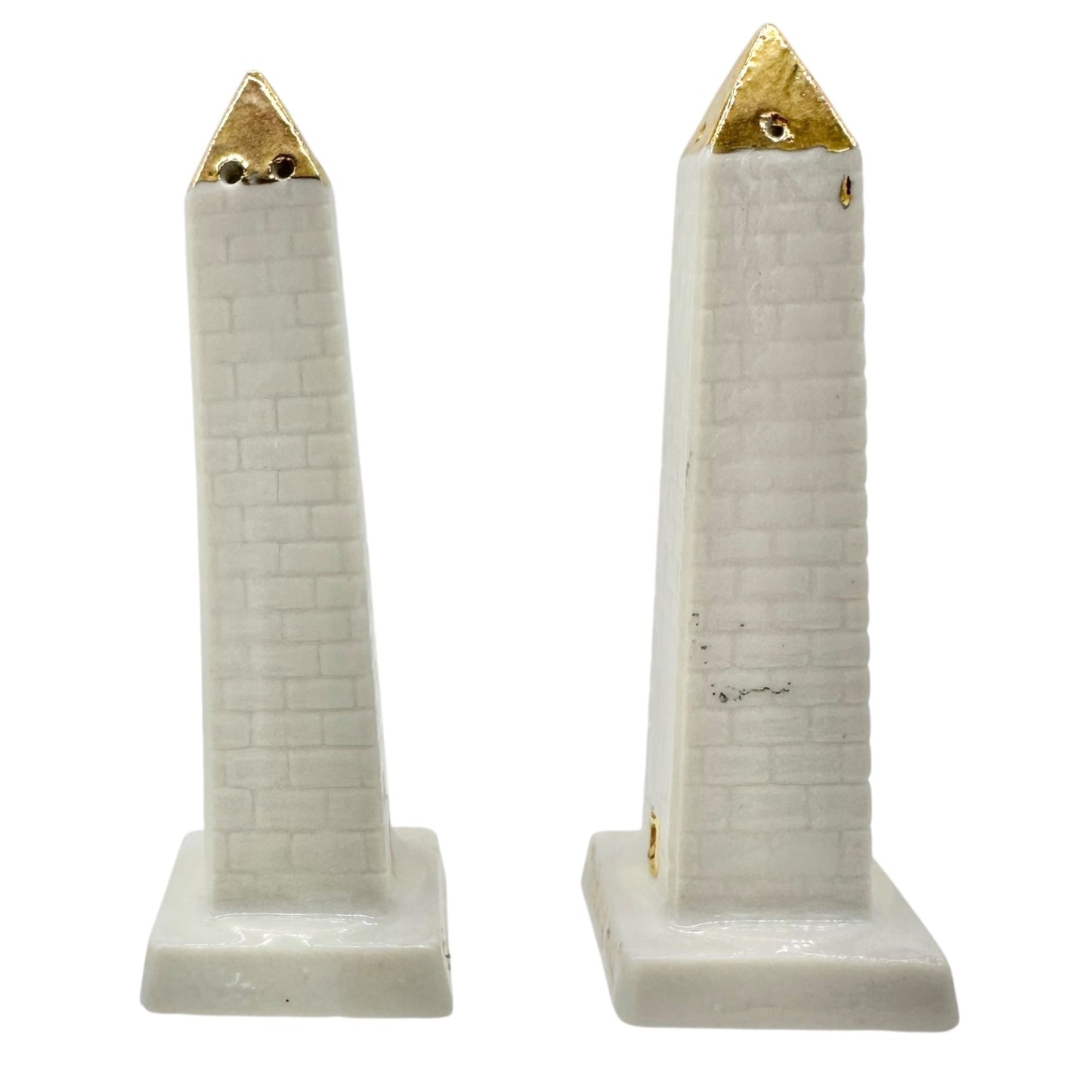 Vintage Ceramic Bunker Hill Monument Salt and Pepper Shakers Japan Gold Accents