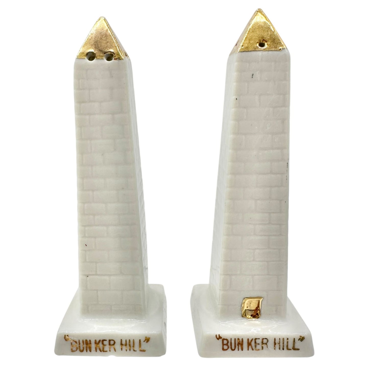 Vintage Ceramic Bunker Hill Monument Salt and Pepper Shakers Japan Gold Accents