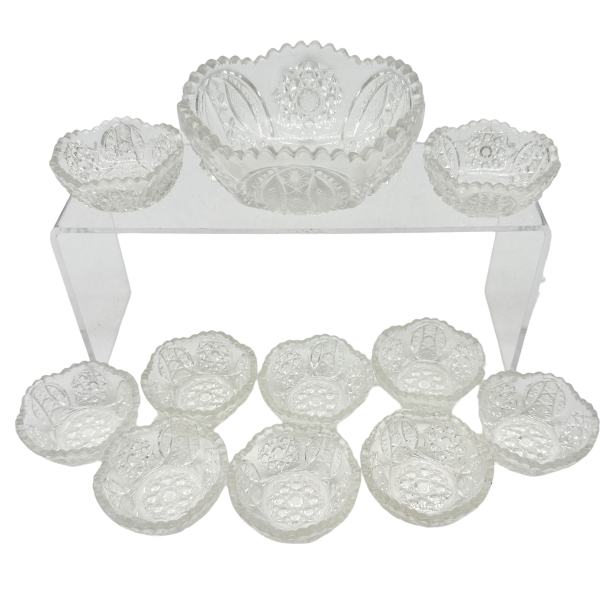 Oval Star Crystal No 300 Berry Bowl 11 pc Set Textured Vintage Childs Tableware