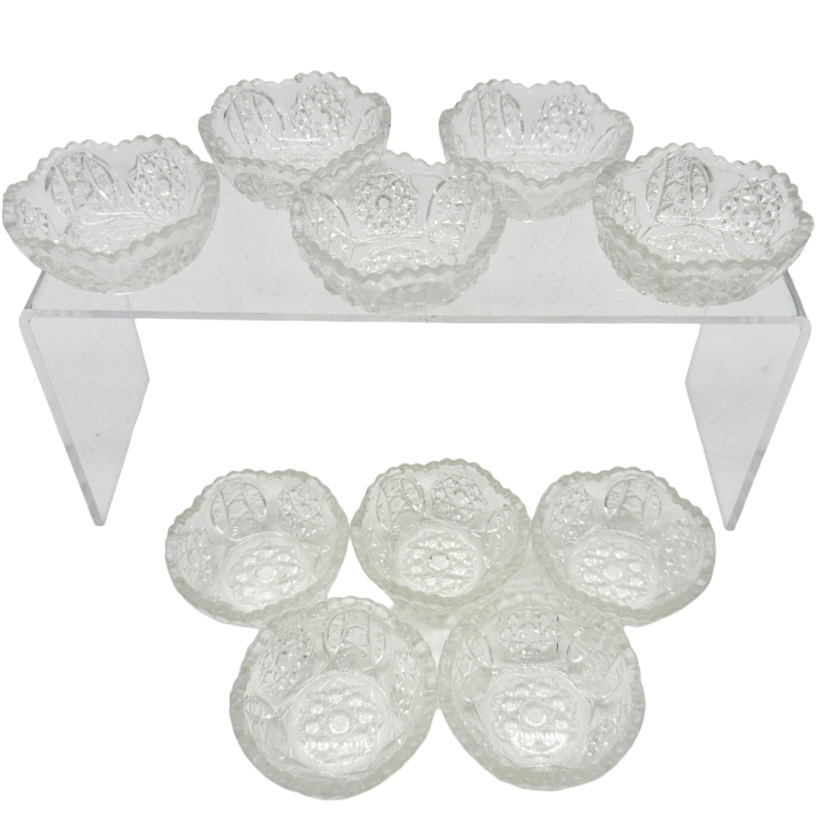 Oval Star Crystal No 300 Berry Bowl 11 pc Set Textured Vintage Childs Tableware